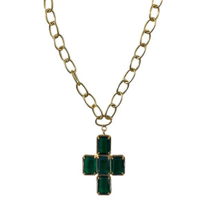 Green Cross Pendant with link chain
