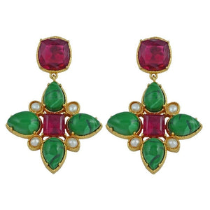 Cora Earrings - Pink & Green - CELESTINE - Designer Earrings