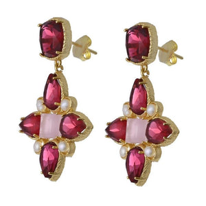 Cora Earrings - Red & Pink - CELESTINE - Designer Earrings